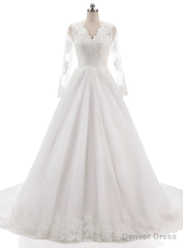 Long Sleeves V Neckline Backless Lace Appliques Wedding Gowns Main image