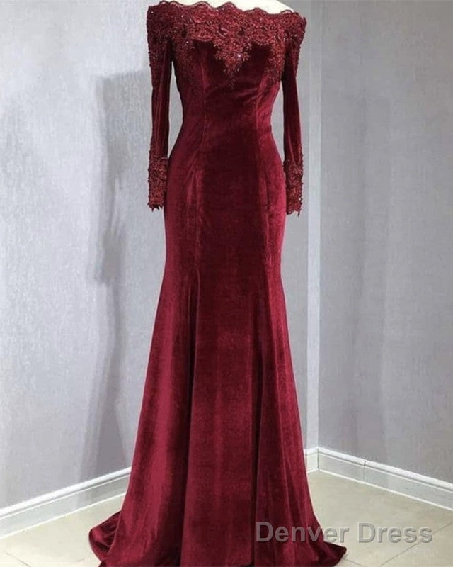 Long Sleeves Velvet Mermaid Prom Dresses Detachable Skirt