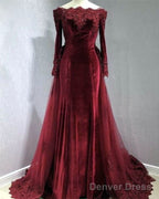 Long Sleeves Velvet Mermaid Prom Dresses Detachable Skirt