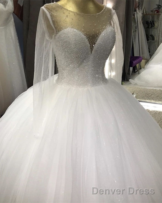 Long Sleeves Wedding Gowns Sequins Beaded