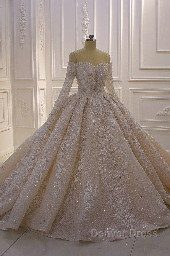 Long Sleevess Ball Gowns Off the shoulder Sequins Wedding Dresses