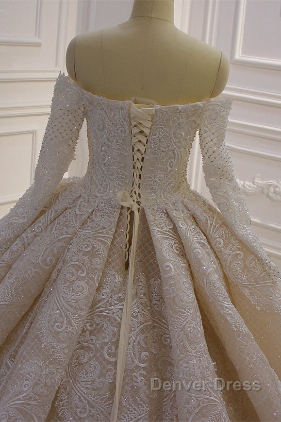 Long Sleevess Ball Gowns Off the shoulder Sequins Wedding Dresses