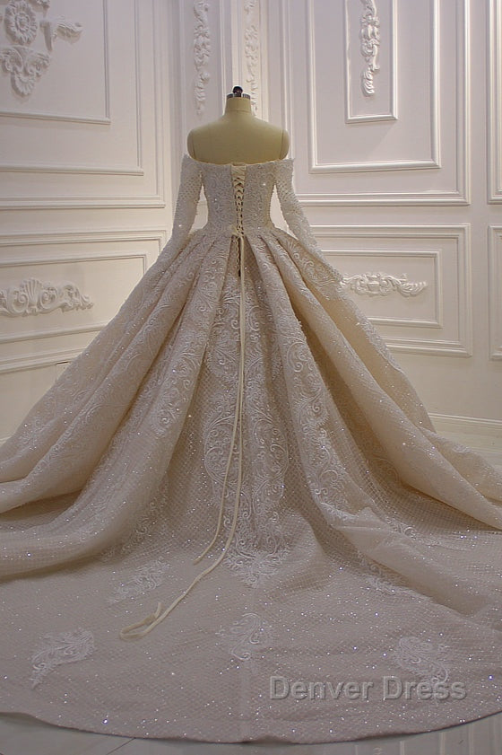 Long Sleevess Ball Gowns Off the shoulder Sequins Wedding Dresses