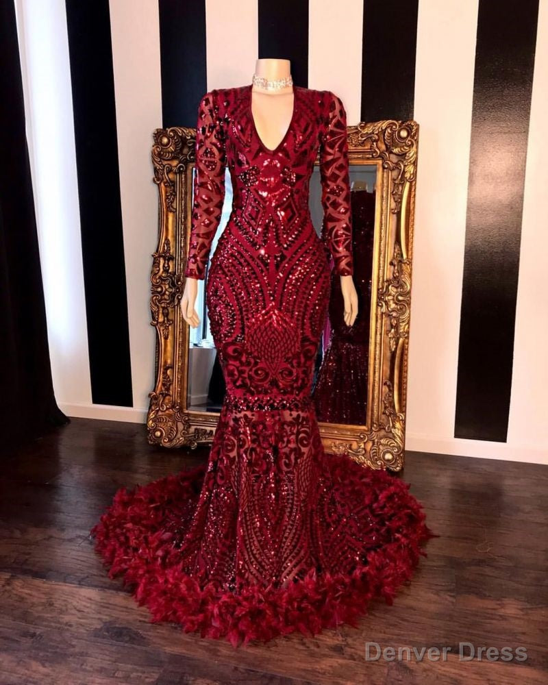 Long Sleevess V Neck Beading Patterns Long Mermaid Prom Gown