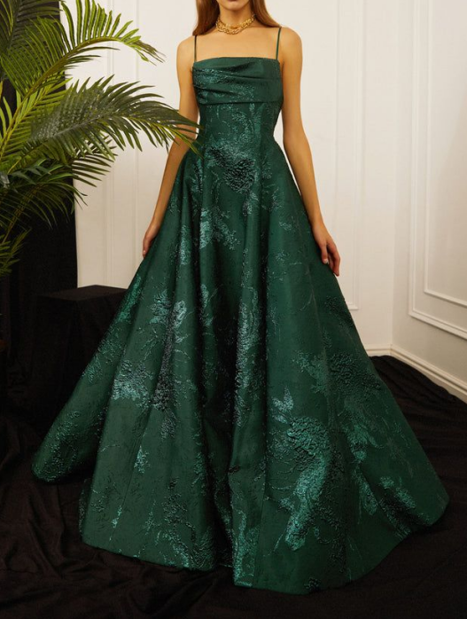 Long Spaghetti Straps A-Line Green Prom Dress, Long Prom Dresses Secondary image