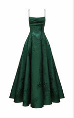 Long Spaghetti Straps A-Line Green Prom Dress, Long Prom Dresses