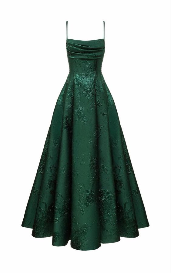 Long Spaghetti Straps A-Line Green Prom Dress, Long Prom Dresses