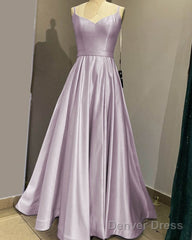 Long Spaghetti Straps V Neck Slit Satin Dress