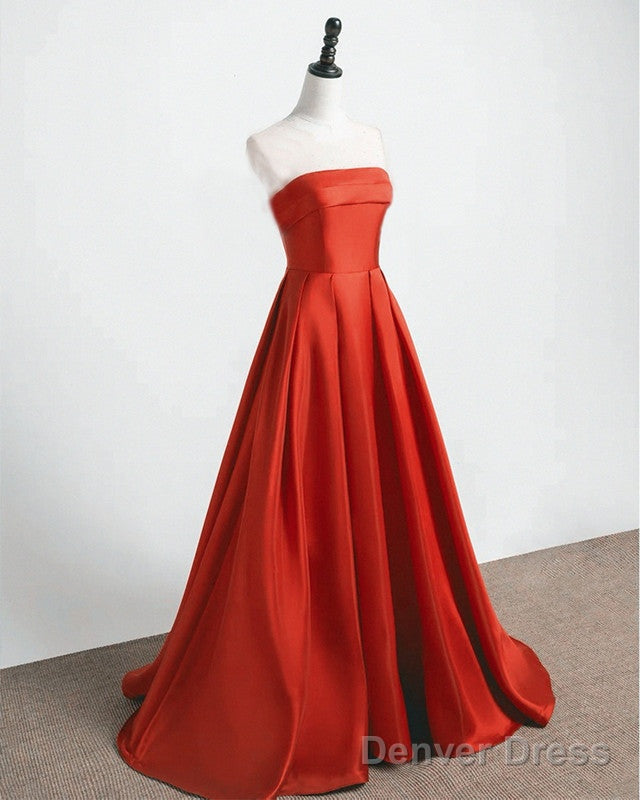 Long Strapless Burnt Orange Satin Dresses Secondary image