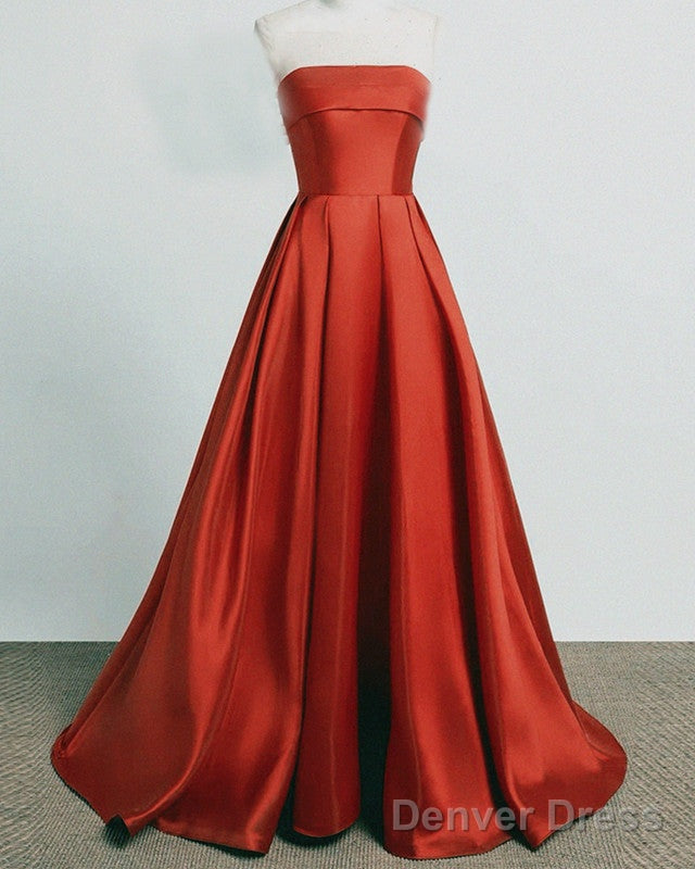 Long Strapless Burnt Orange Satin Dresses