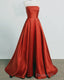 Long Strapless Burnt Orange Satin Dresses