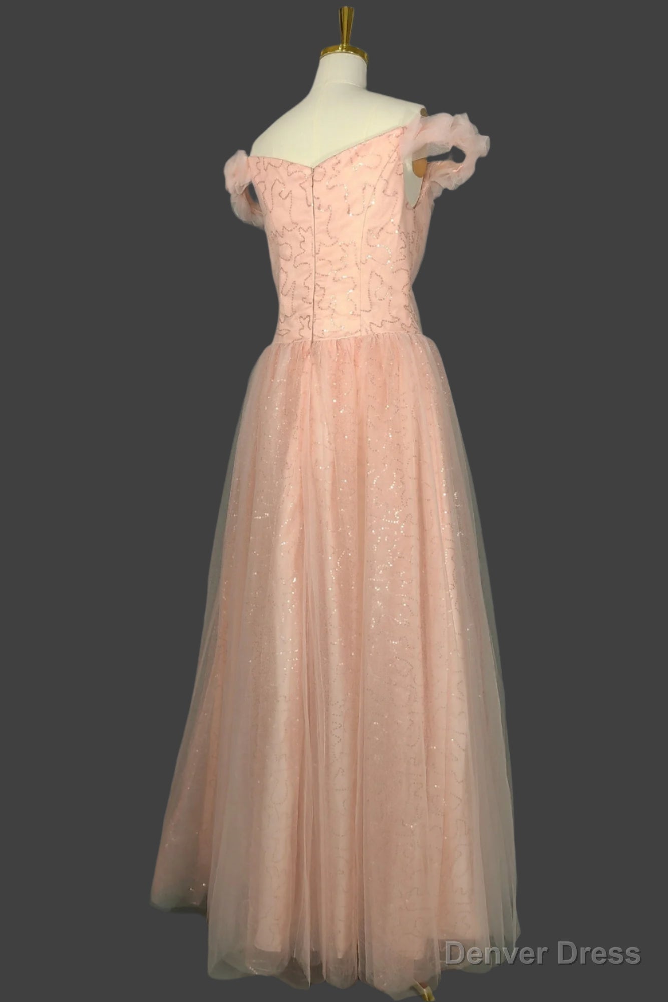 Long Straps A Line Prom Dress Tulle Off Shoulder Prom Dresses