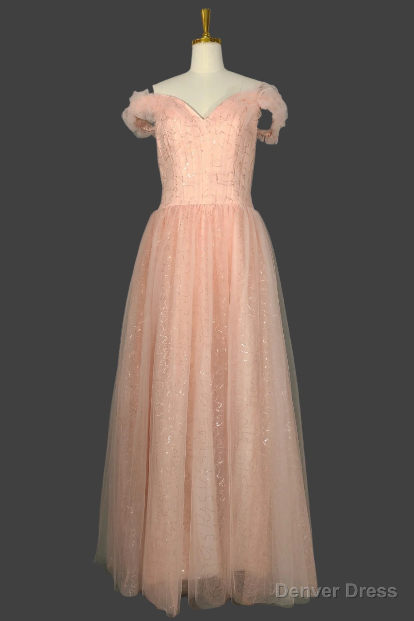 Long Straps A Line Prom Dress Tulle Off Shoulder Prom Dresses