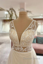 Long Sweetheart A Line Tulle Appliques Lace Wedding Dresses
