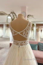 Long Sweetheart A-Line Tulle Appliques Lace Wedding Dresses