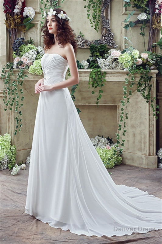 Long Sweetheart A Line White Chiffon Wedding Dresses with Slit Secondary image