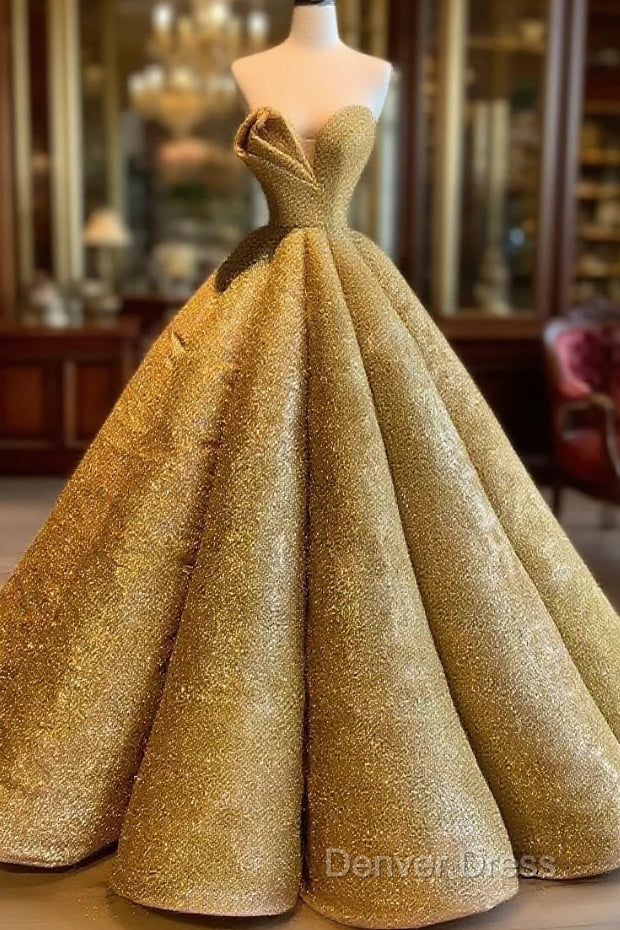 Long Wedding Dress, Gold Prom Dresses