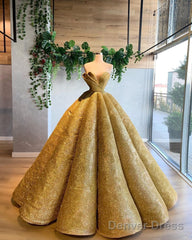 Long Wedding Dresses, Gold Prom Formal Evening Dresses