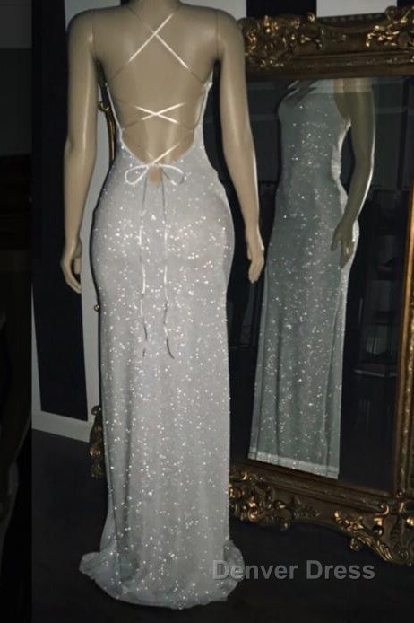 Long White Sequin Prom Dresses Cross Back Halter Evening Gown Secondary image