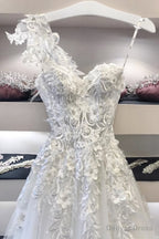 Long White Sweetheart Neck Lace Applique Prom Dress