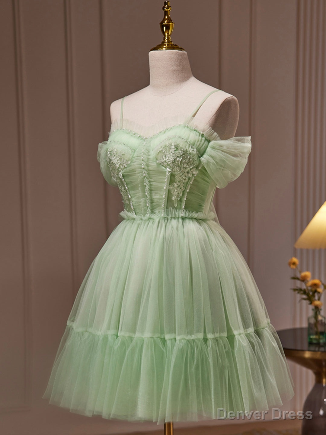 Green Tulle Lace Short Prom Dress, Cute Homecoming Dress, Green Party Dress Secondary image