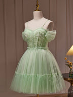 Green Tulle Lace Short Prom Dress, Cute Homecoming Dress, Green Prom Dresses