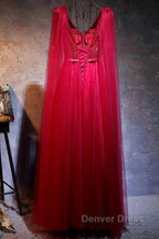 Love Pearl Beaded V Neck Long Burgundy Prom Dresses