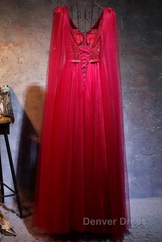 Love Pearl Beaded V Neck Long Burgundy Prom Dresses