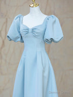 Blue Satin Pearl Long Prom Dress, A-Line Blue Evening Party Dress