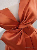 Spaghetti Straps Orange Satin Prom Formal Dress, A-Line Floor Length Evening Dress