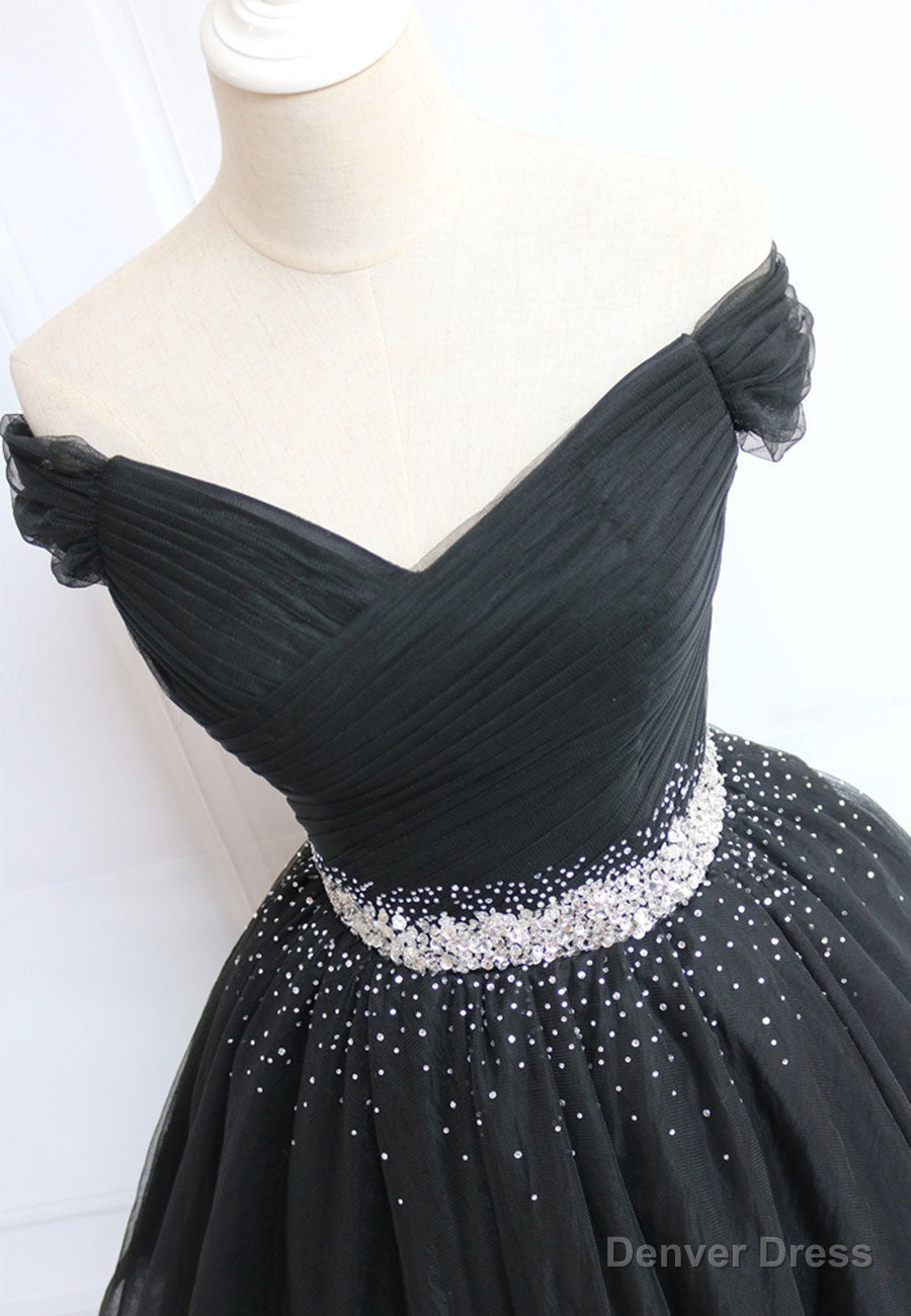 Black Off the Shoulder Short Prom Dress, A-Line Homecoming Dress Secondary image
