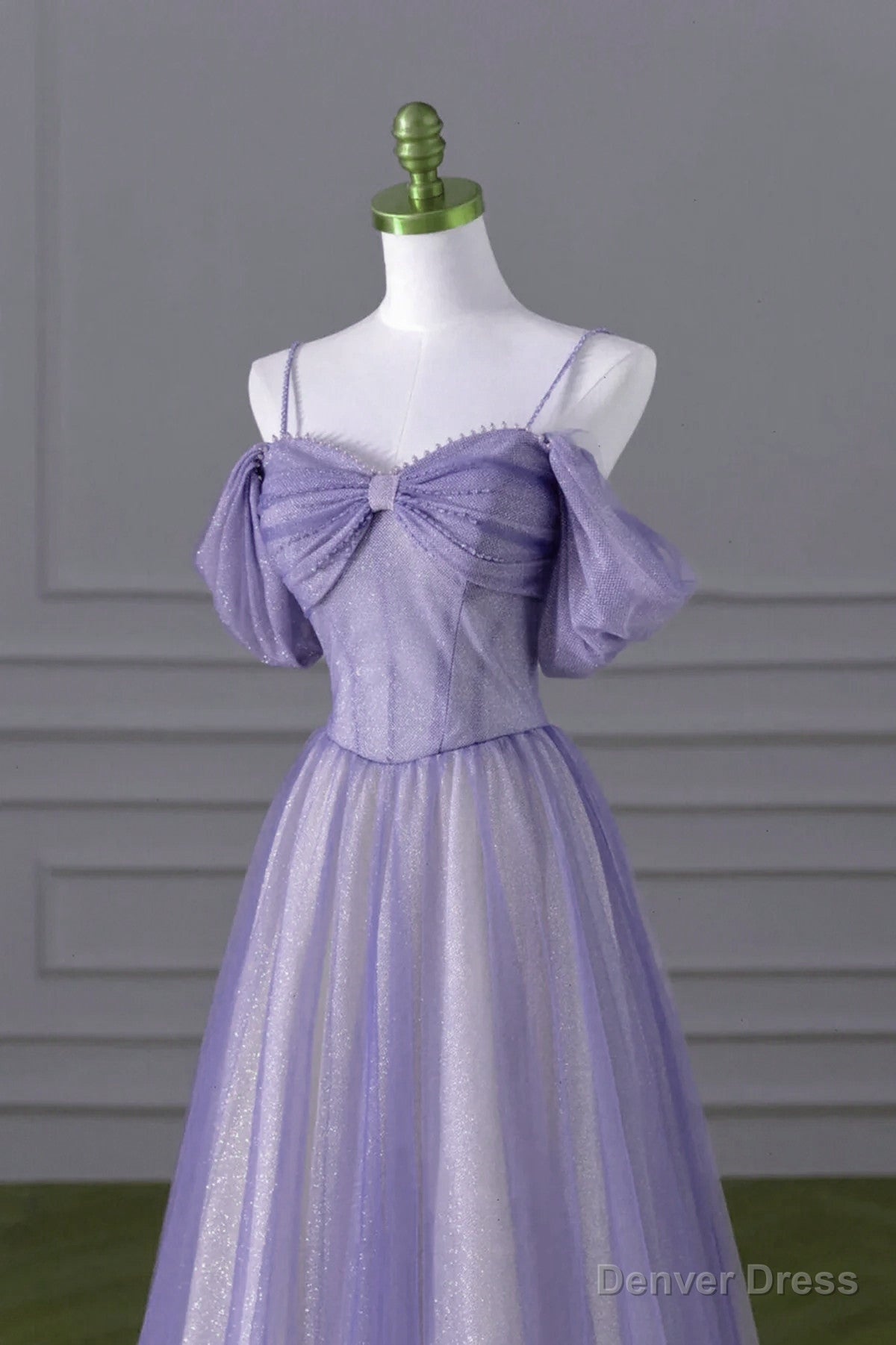 Lovely A-line Light Purple Tulle Beaded Long Party Dress, Light Purple Prom Dress
