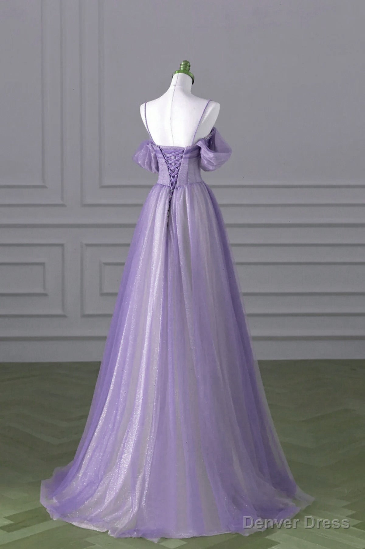 Lovely A Line Light Purple Tulle Beaded Long Prom Dress, Light Purple Prom Dresses