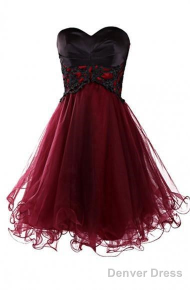 Lovely A Line Mini Burgundy Organza Homecoming Dresses With Appliques Secondary image