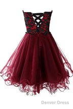 Lovely A Line Mini Burgundy Organza Homecoming Dresses With Appliques