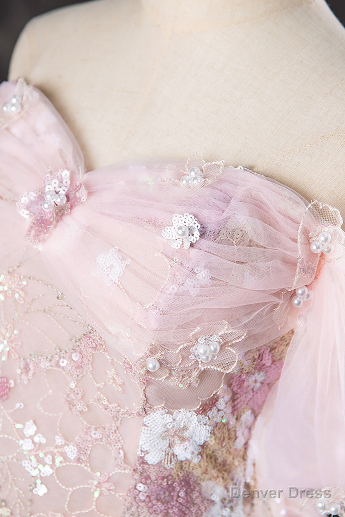 Lovely A Line Off the Shoulder Sequins Prom Dress, Pink Tulle Corset Floor Length Prom Dresses