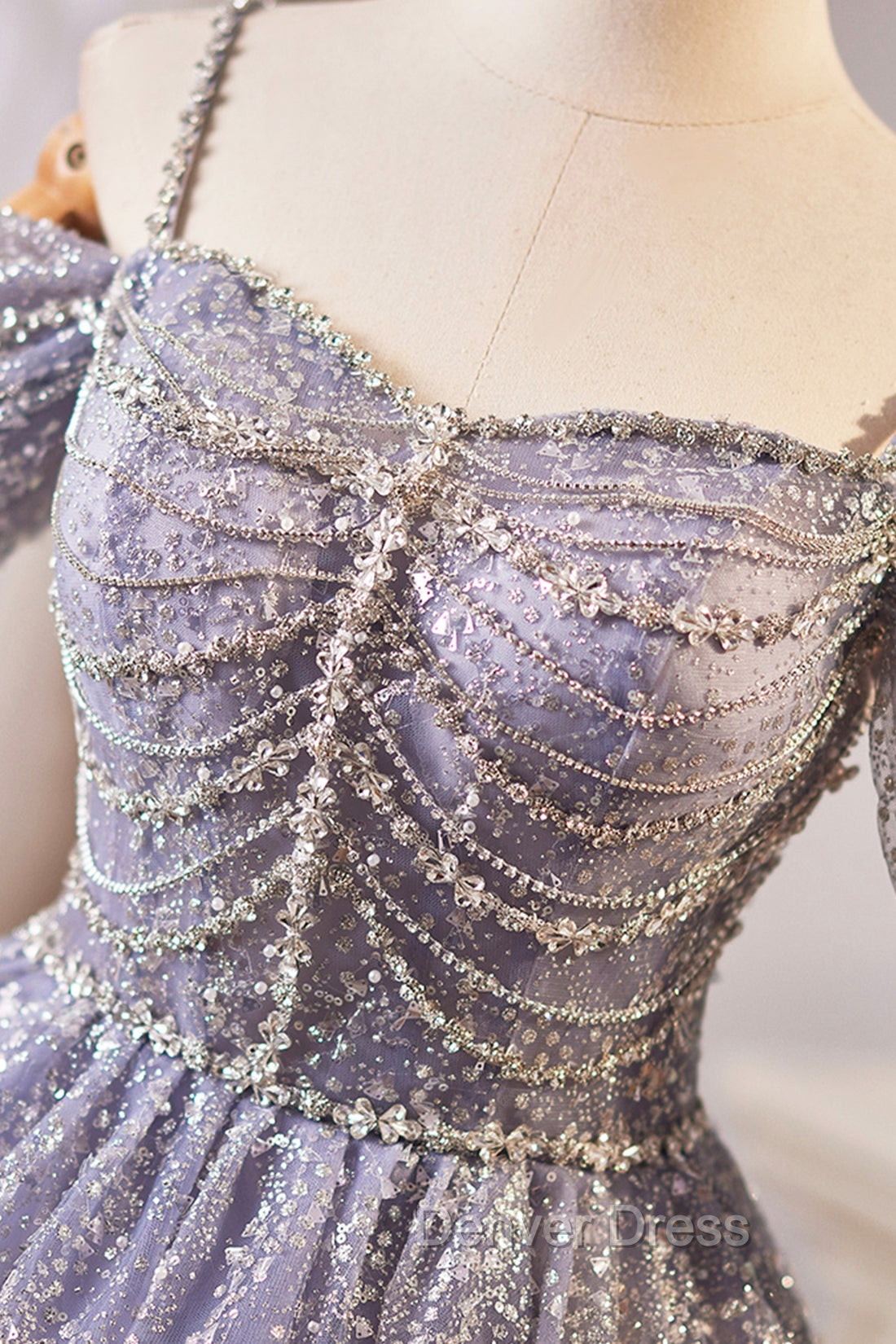 Lovely A-Line Tulle Sequins Knee Length Prom Dresses, Off The Shoulder Evening Party Dresses