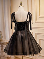 Lovely Black and Champagne Short Tulle Prom Dress, A Line Short Homecoming Dresses