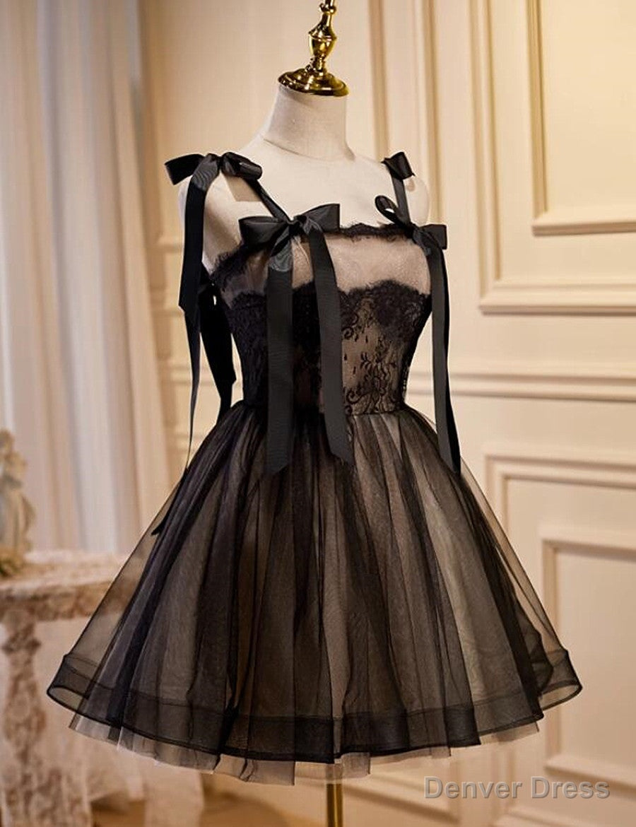 Lovely Black and Champagne Short Tulle Party Dress, A-line Short Homecoming Dress Main image