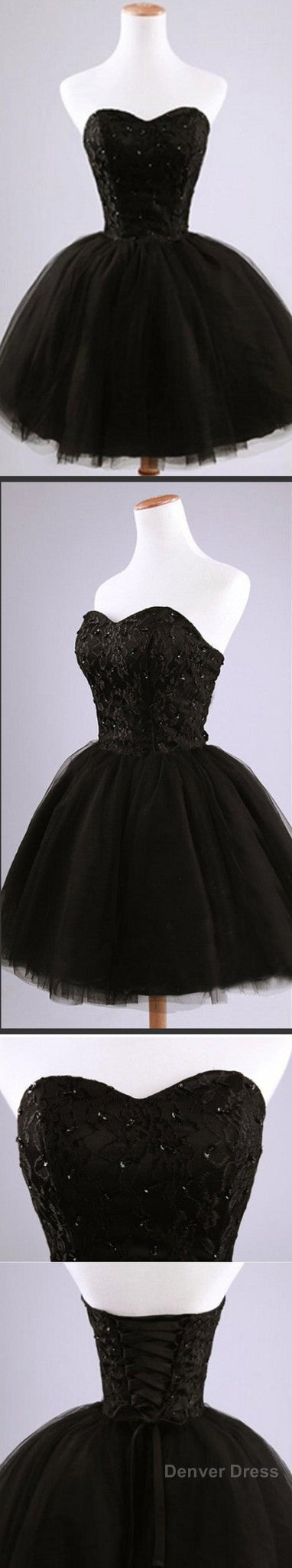 Lovely Black Lace Beads Strapless Sweetheart Juliet Tulle Skirt Mini Homecoming Dresses Secondary image
