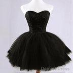 Lovely Black Lace Beads Strapless Sweetheart Juliet Tulle Skirt Mini Homecoming Dresses