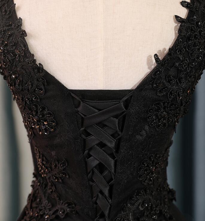Lovely Black Lace V-Neckline Short Homecoming Dress, Black Prom Dresses