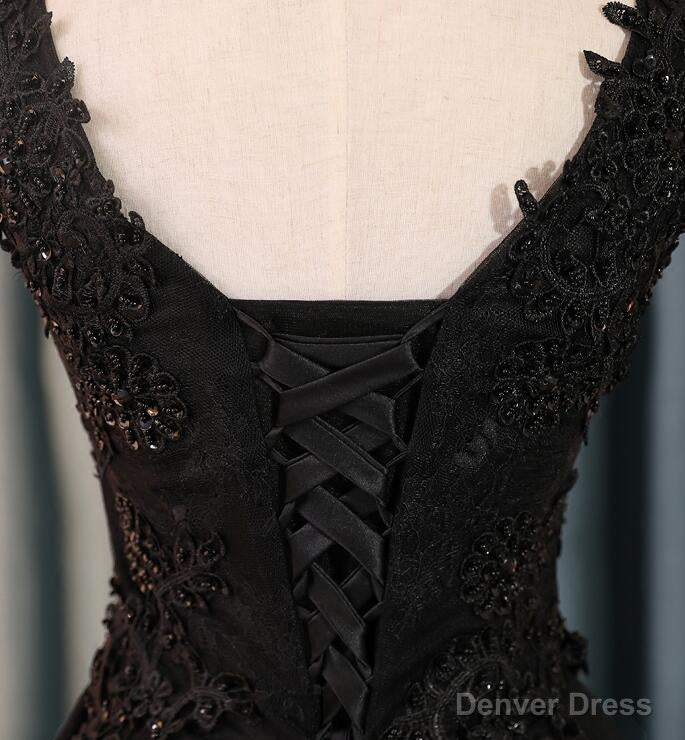Lovely Black Lace V-neckline Short Homecoming Dress, Black Party Dress