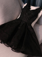 Lovely Black Lace V-Neckline Short Homecoming Dress, Black Prom Dresses