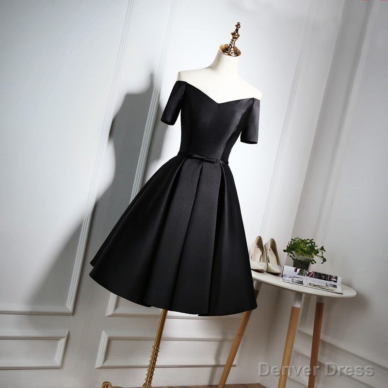 Lovely Black Satin Short Prom Dress, Black Prom Dresses