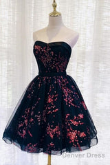 Lovely Black Sweetheart Short Homecoming Dress, Black Prom Dress