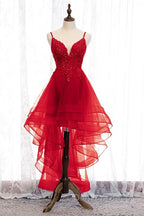 Lovely Blue High Low V-Neckline Straps Party Dresses, New Straps Prom Dresses