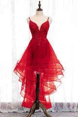 Lovely Blue High Low V-Neckline Straps Party Dress, New Straps Prom Dress