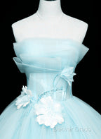 Lovely Blue Tulle Long Sweet 16 Dresses, Blue Tulle Formal Dresses Party Dresses