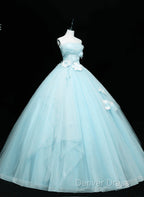 Lovely Blue Tulle Long Sweet 16 Dresses, Blue Tulle Formal Dresses Party Dresses